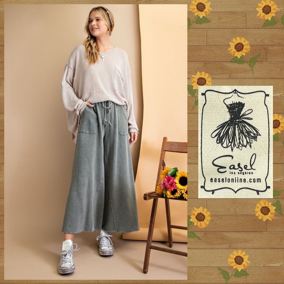 Mineral Washed Cropped Wide Leg 